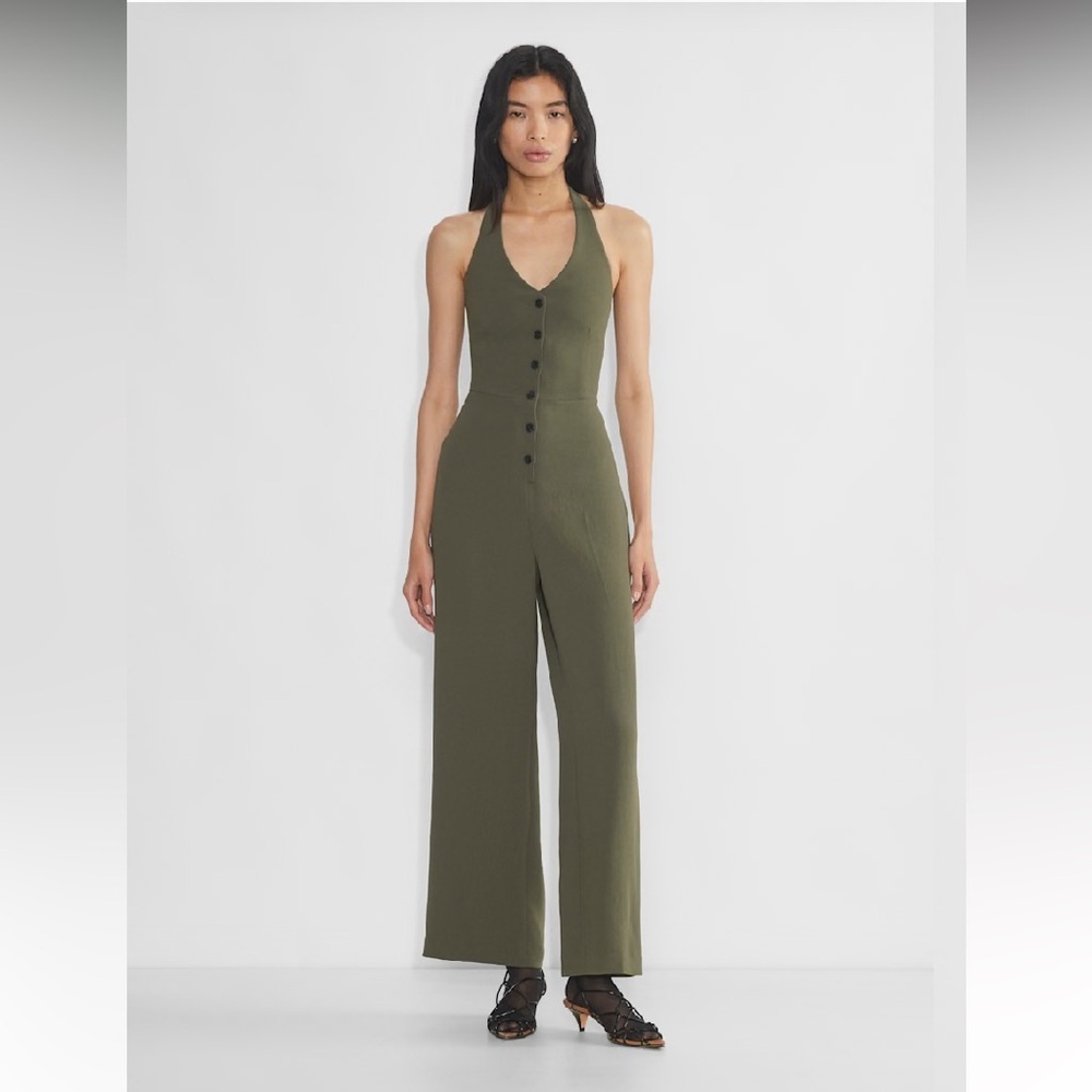 Aritzia Wilfred Upscale Olive Green Halter Jumpsuit - Picture 3 of 11